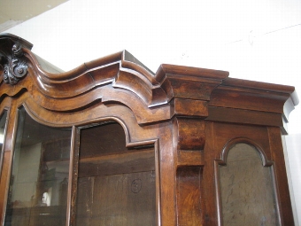Antique Dutch Walnut Serpentine Bookcase