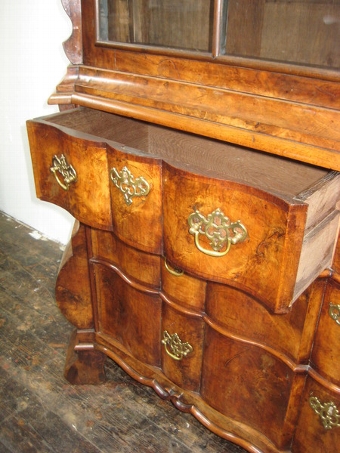 Antique Dutch Walnut Serpentine Bookcase