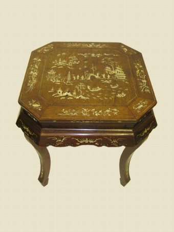 Antique Ivory Inlaid Oriental Table