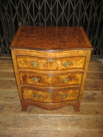 Antique George III Style Burr Walnut Serpentine Chest