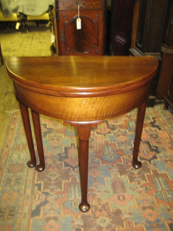 George III Red Walnut Fold Over Demi Lune Table