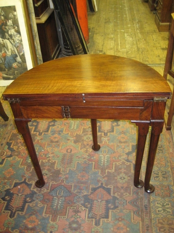 Antique George III Red Walnut Fold Over Demi Lune Table