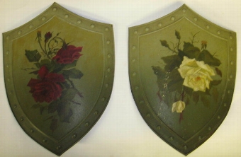 Pair of Toleware Heraldic Shields