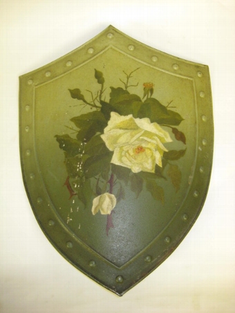 Antique Pair of Toleware Heraldic Shields