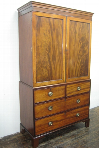 George III Figured Mahogany Linen Press
