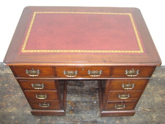 Antique Late Victorian Neat Size Walnut Kneehole Desk