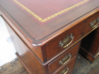 Antique Late Victorian Neat Size Walnut Kneehole Desk