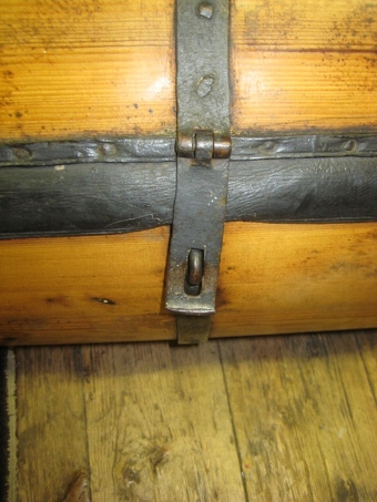 Antique Pine and Metal Bound Coaching Kist
