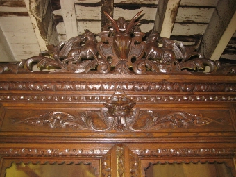 Antique Flemish Carved Oak Cabinet Bookcase