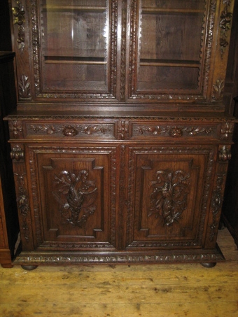 Antique Flemish Carved Oak Cabinet Bookcase
