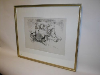 Framed Golfing Sketch by Frank Reynolds