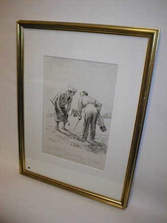 Framed Golfing Sketch by Frank Reynolds