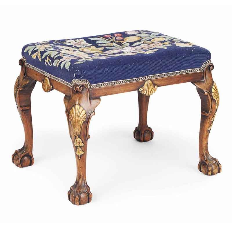 George II Style Walnut Gilded Stool