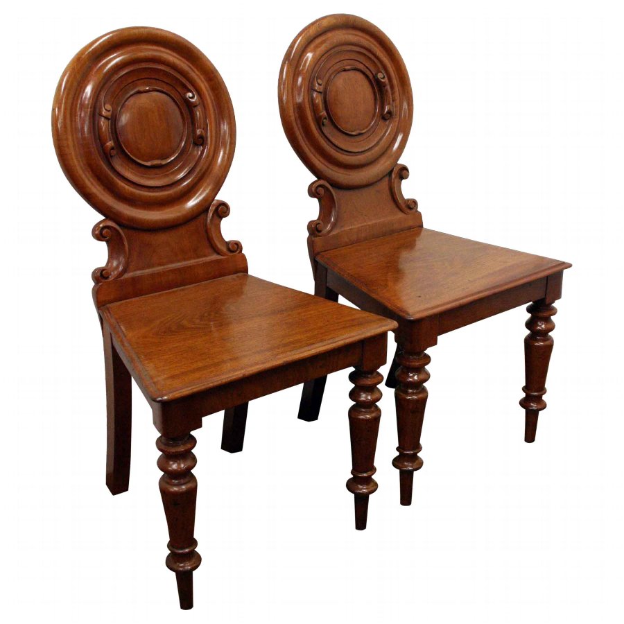 Antique Pair of William IV Mahogany Hall Chairs