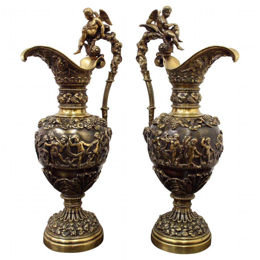 Antique Pair of Italian Cast Brass Jugs/Ewers