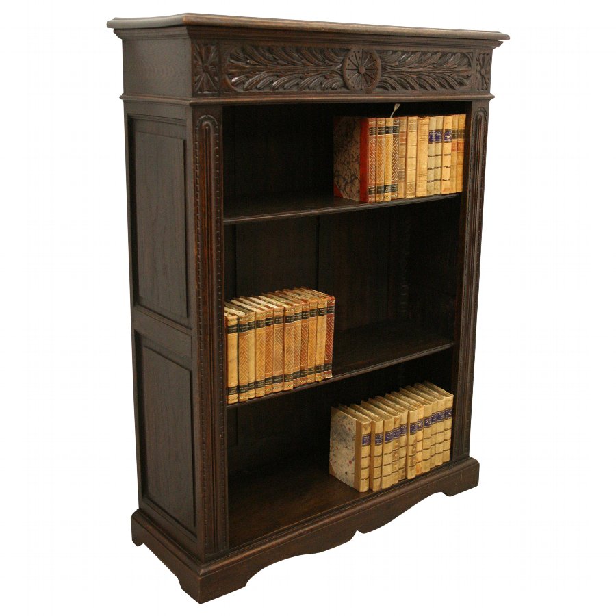 Late Victorian Carved Oak Open Bookcase