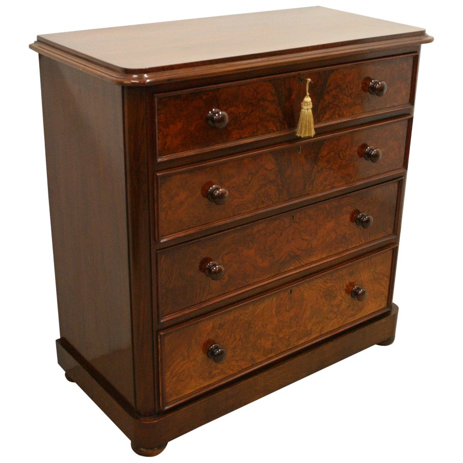 Victorian Burr and Figured Walnut Chest of Drawers