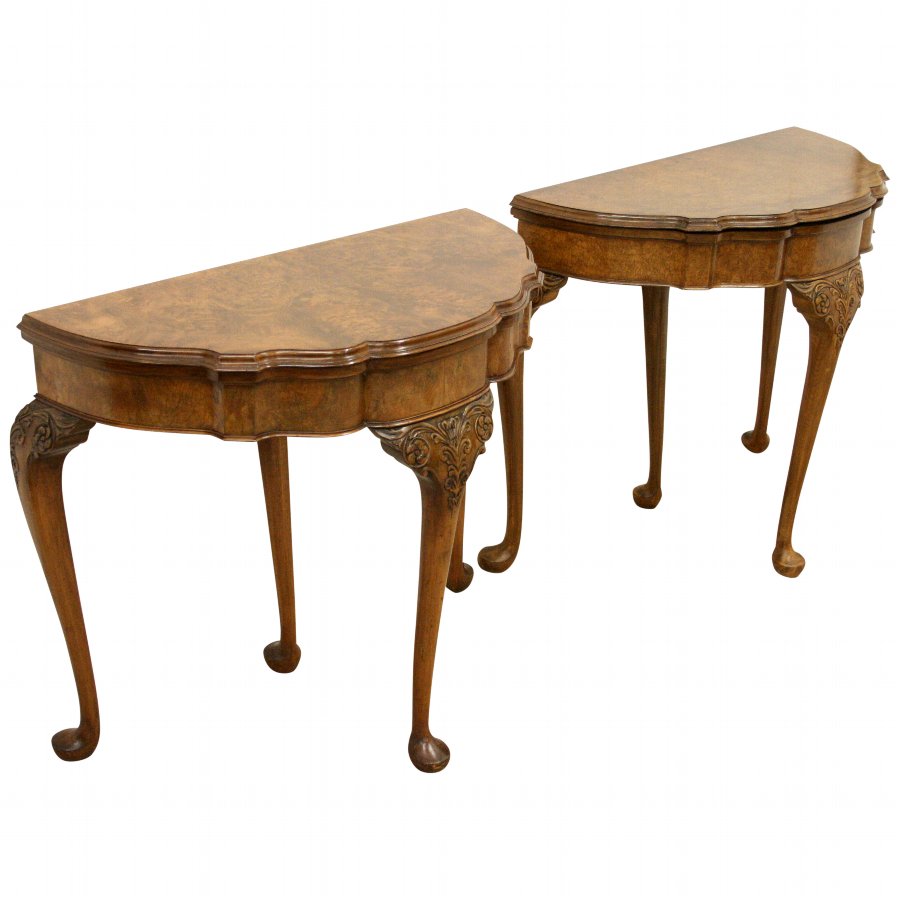 Pair of Georgian Style Burr Walnut Card Tables