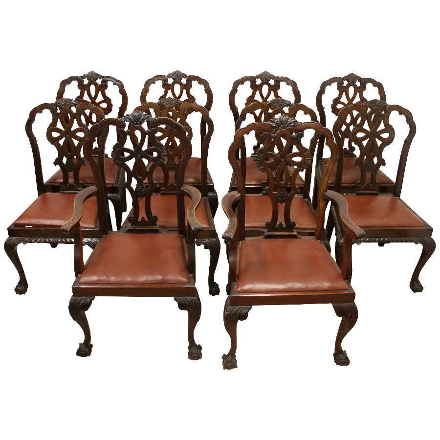 Antique Set Of 10 Chippendale Style Mahogany Dining Chairs Antiques Co Uk