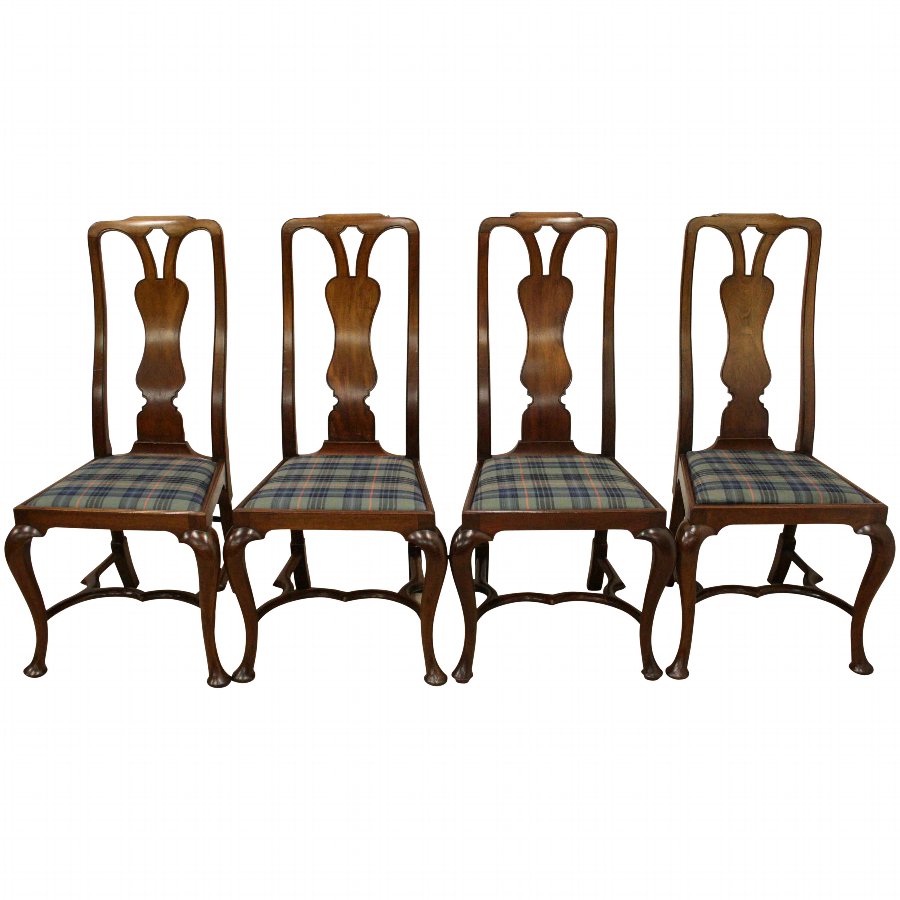 Antique Set of 4 Queen Anne Style Mahogany Chairs