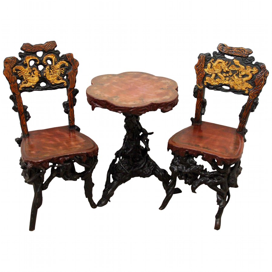 japanese occasional table and pair of chairs