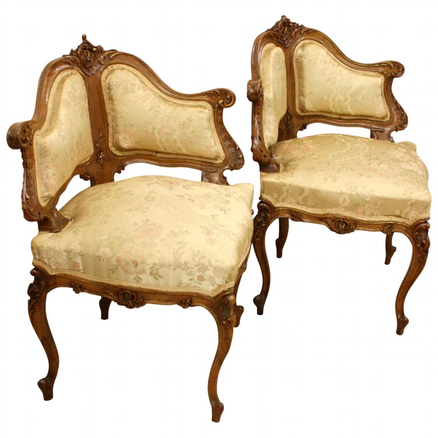 Pair of Italian Walnut Corner Chairs