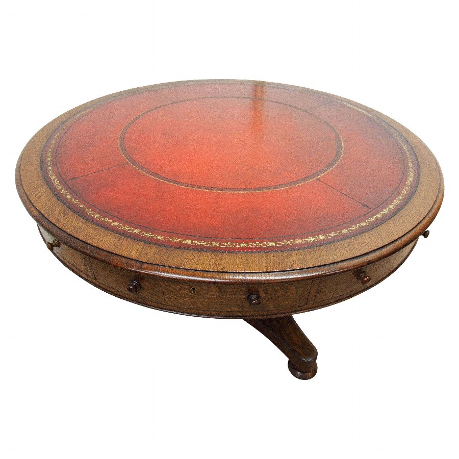 William IV Oak and Leather-Topped Drum Table