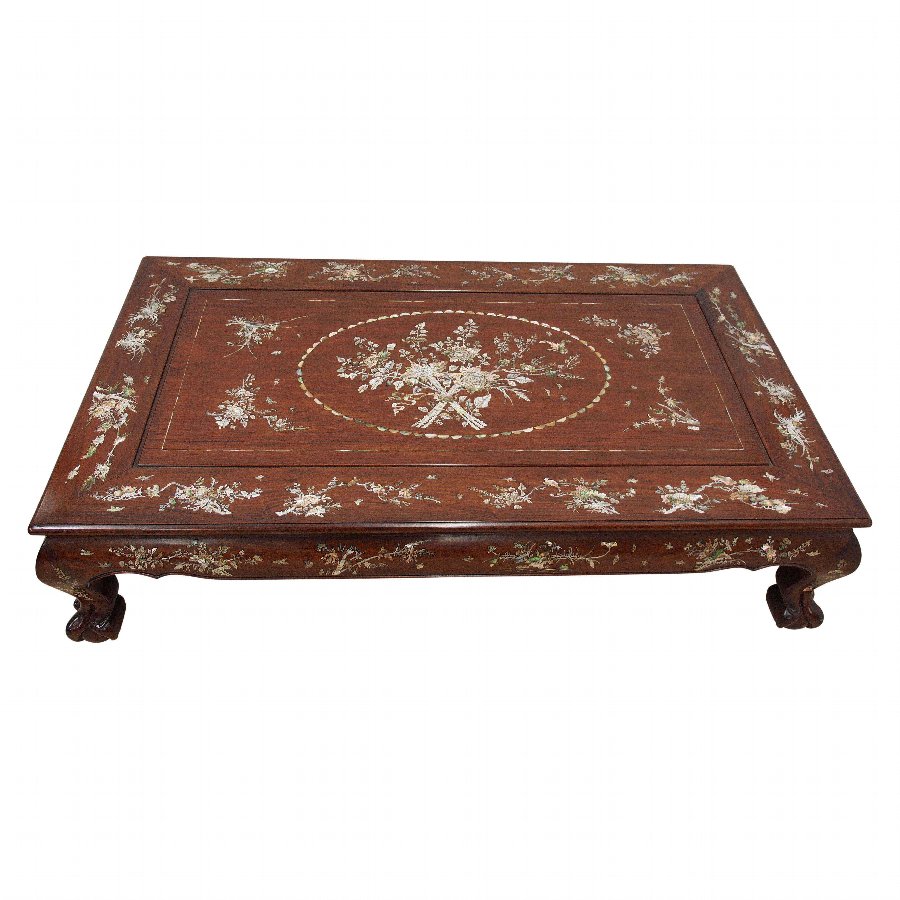 Antique Chinese Rosewood And Mother Of Pearl Inlaid Coffee Table