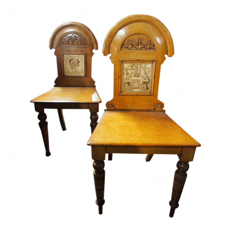 Pair of Oak Aesthetic Movement Hall Chairs