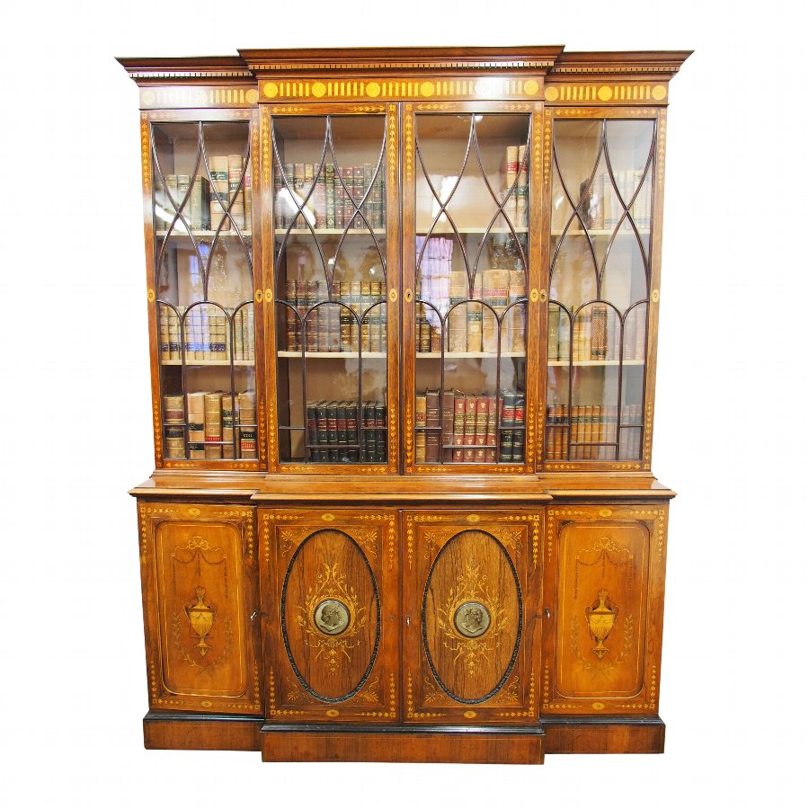 Inlaid Rosewood Breakfront Bookcase 