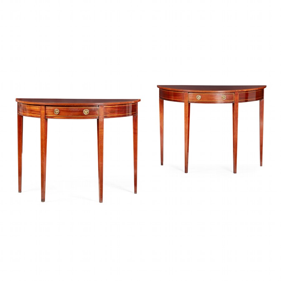 Pair of George III Style Demi Lune Side Tables