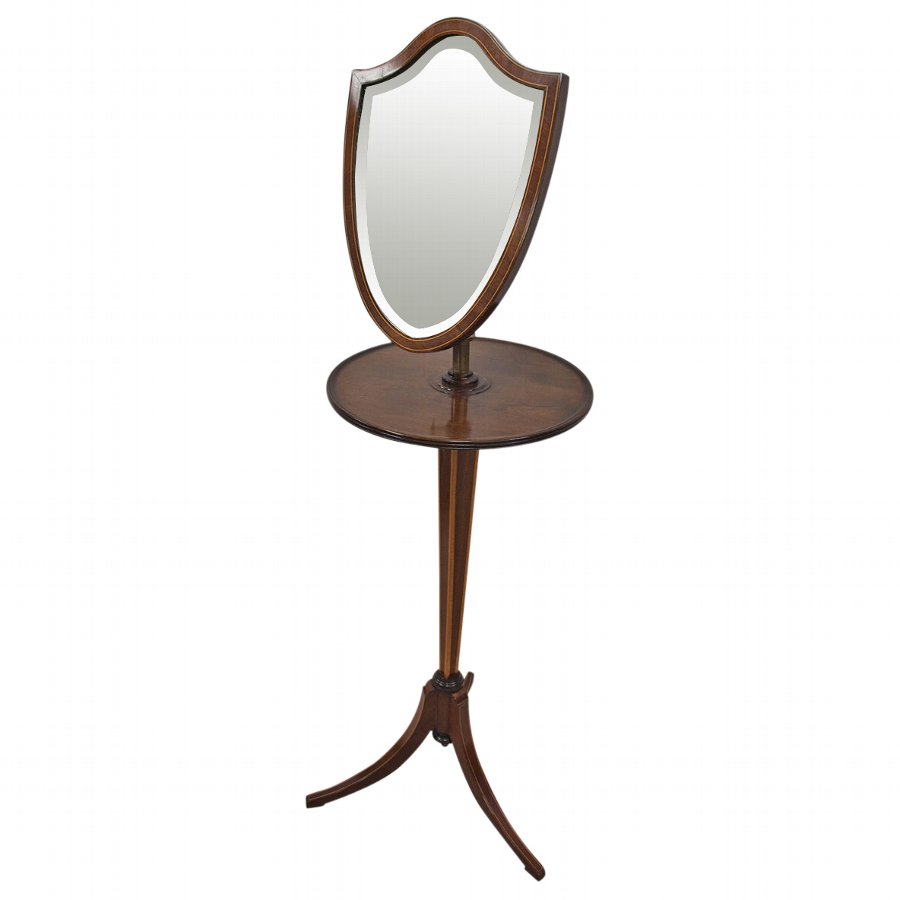 Antique Unusual Sheraton Style Mahogany Shaving Mirror or Dressing Mirror on Stand