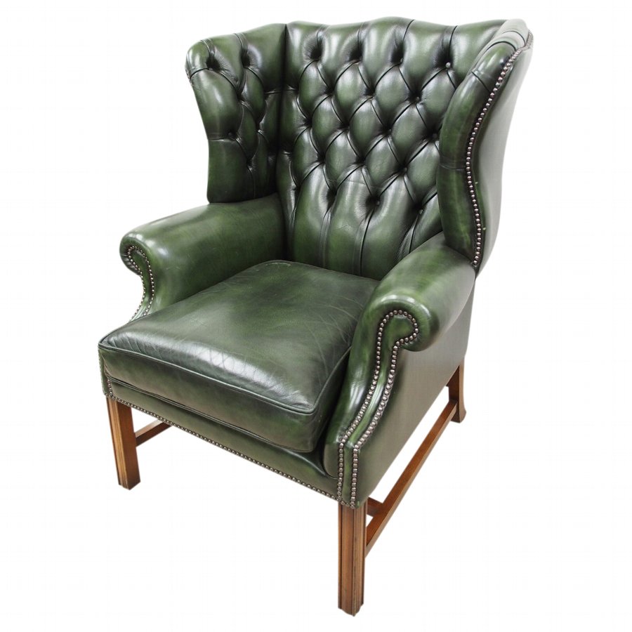 Green leather wing chair hot sale