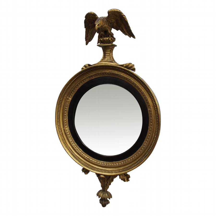 Antique Regency Carved and Gilded Convex Mirror