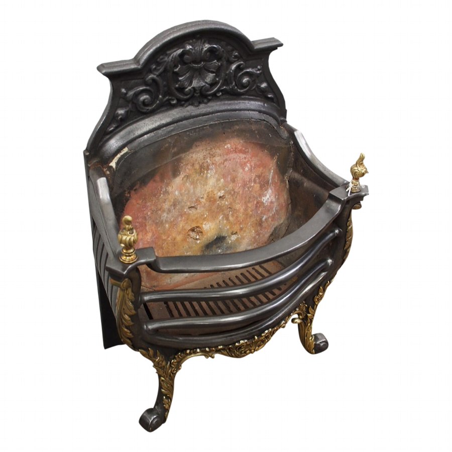 Antique Cast Iron and Brass Fire Basket