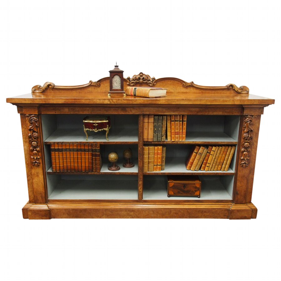 Mid Victorian Burr Walnut Deep Open Bookcase