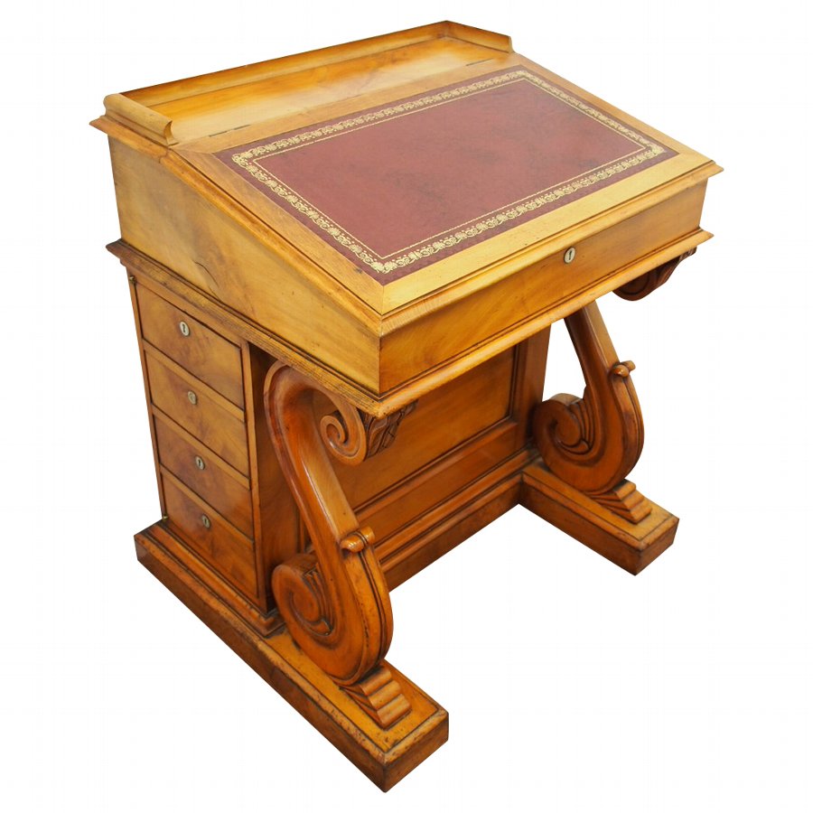 Antique  Unusual Satin Birch Davenport Desk