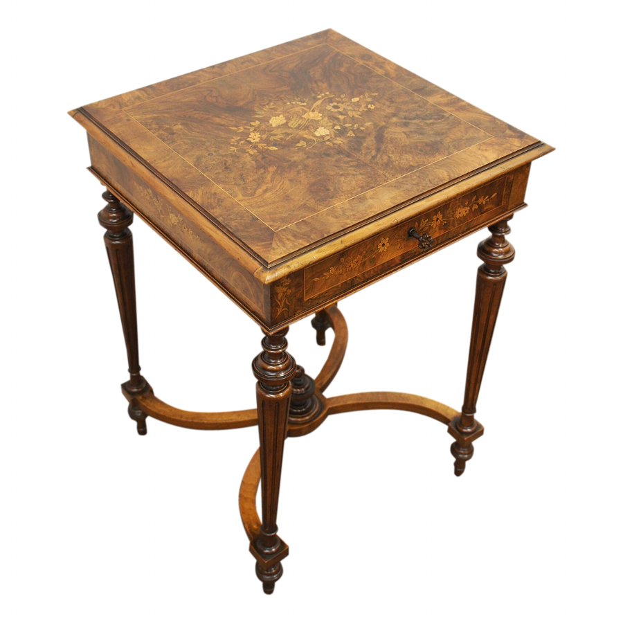 French Marquetry Inlaid Burr Walnut Occasional Table