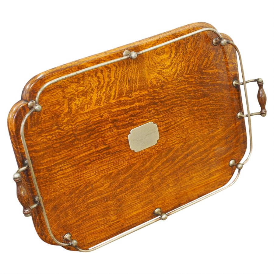 Large Oak and EPNS Ships Tray