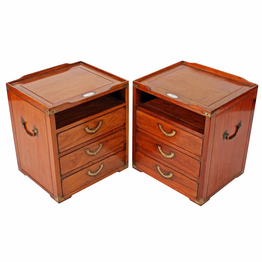 Pair of Teak Military Style Bedside Cabinets
