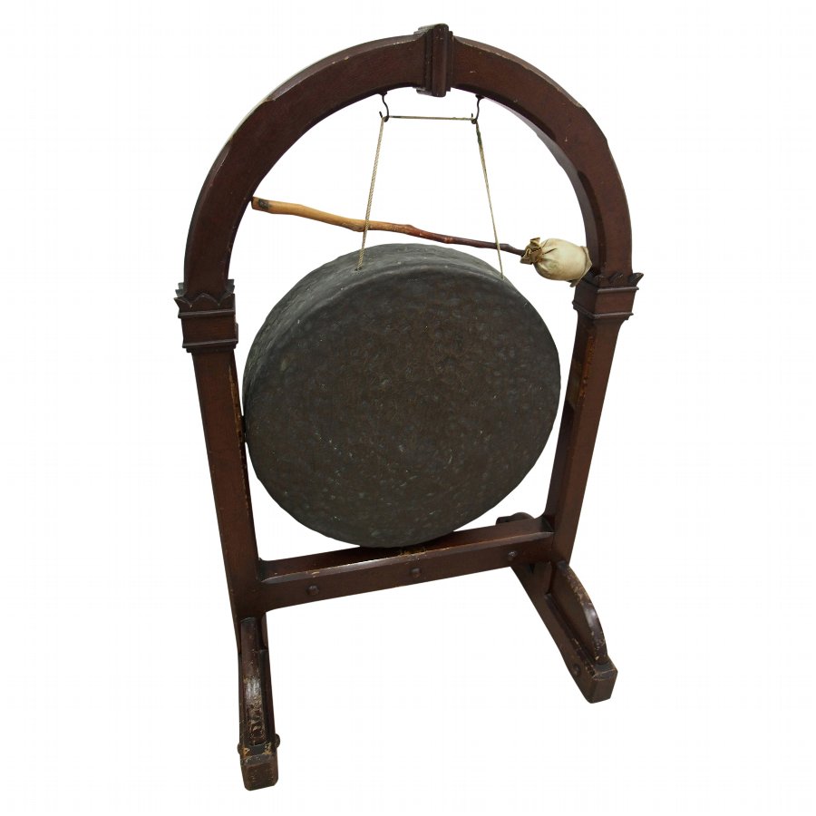 Victorian Stained Pine Gong on Stand
