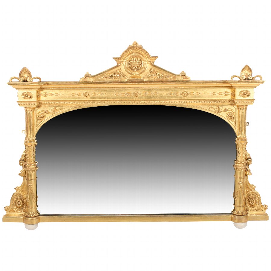 Victorian Carved Gesso Wood Overmantel Mirror