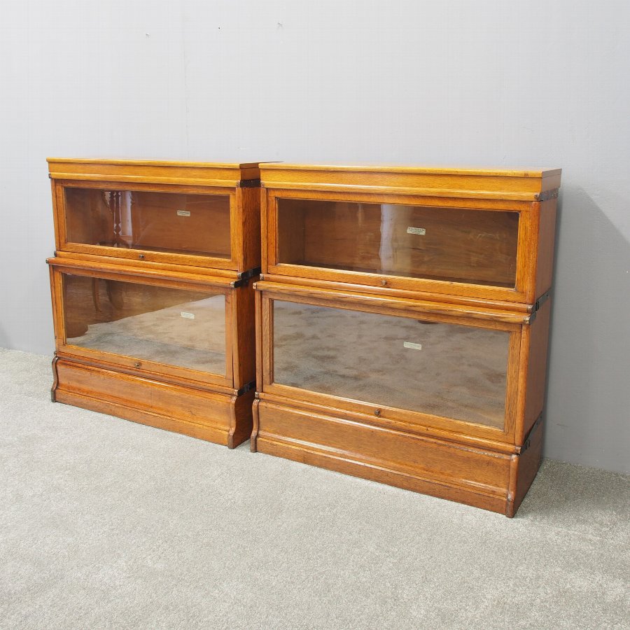 Antique Pair Of Neat Oak Globe Wernicke Sectional Bookcases