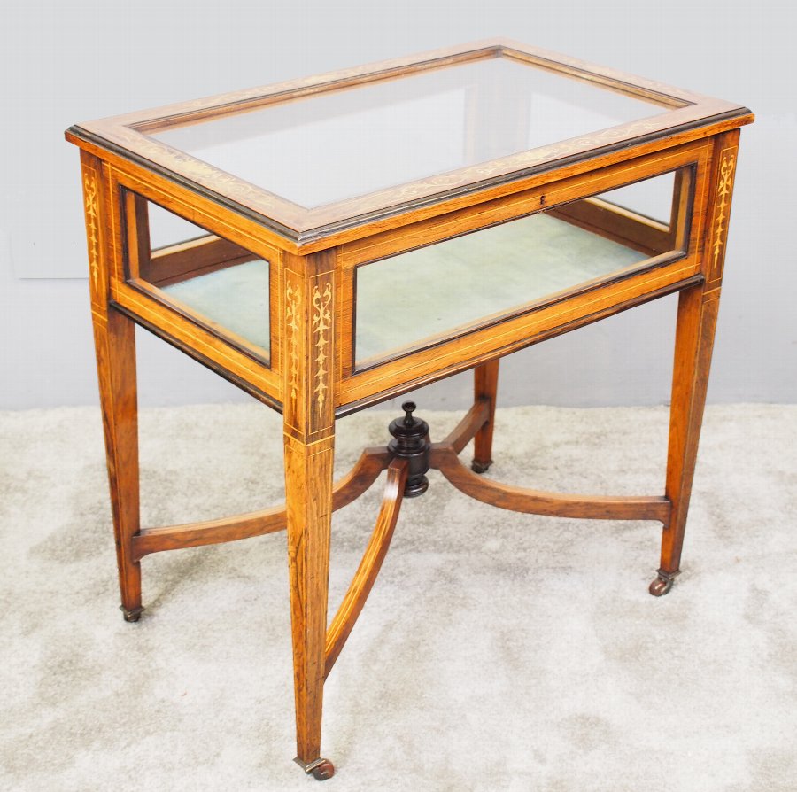  Victorian Marquetry Inlaid Rosewood Bijouterie Table