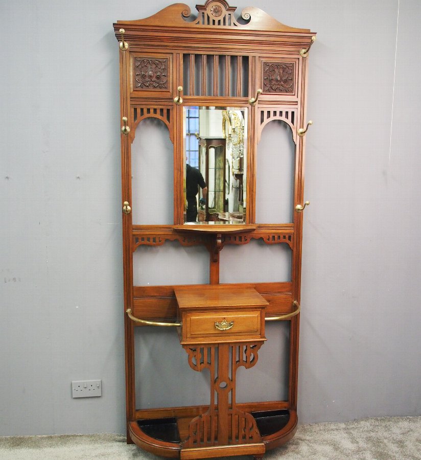 Antique Late Victorian Walnut Hall Stand