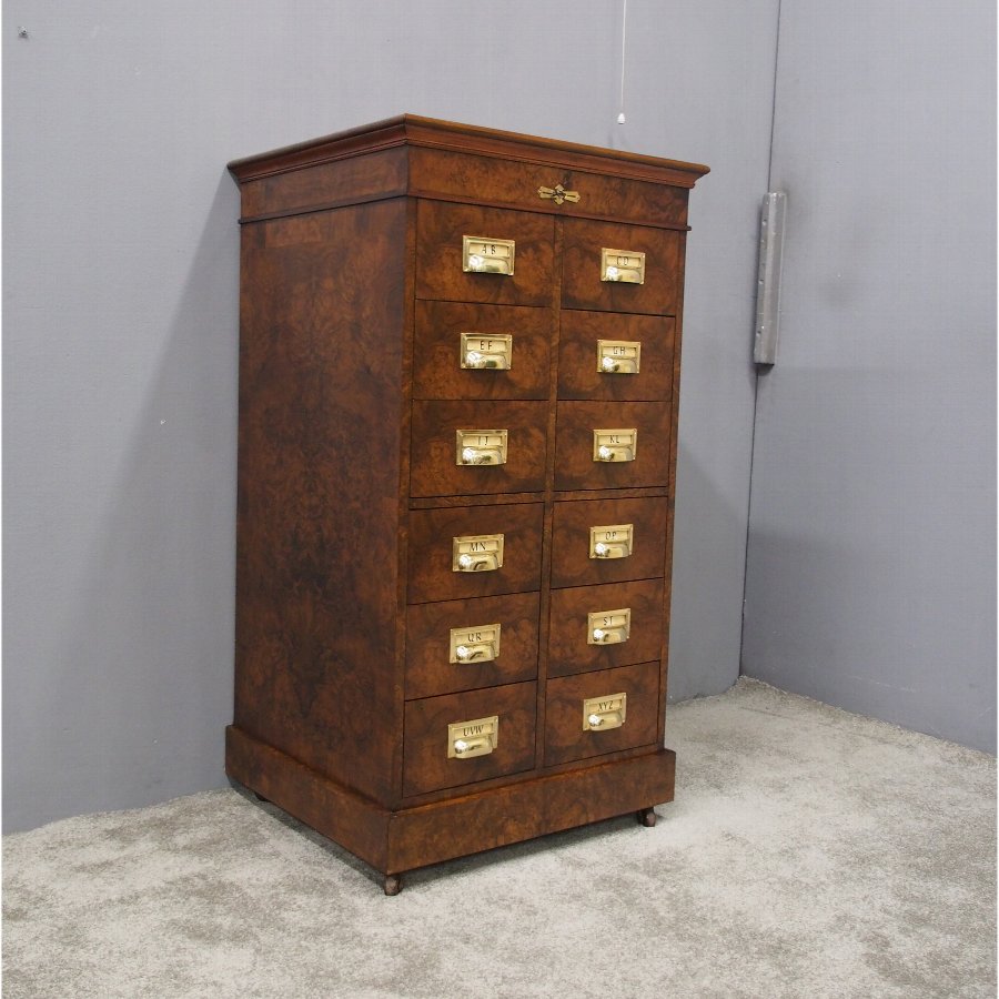 Antique Victorian Burr Walnut Filing Cabinet or Office Chest