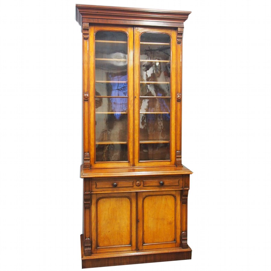 Antique Mid Victorian 2 Door Cabinet Bookcase