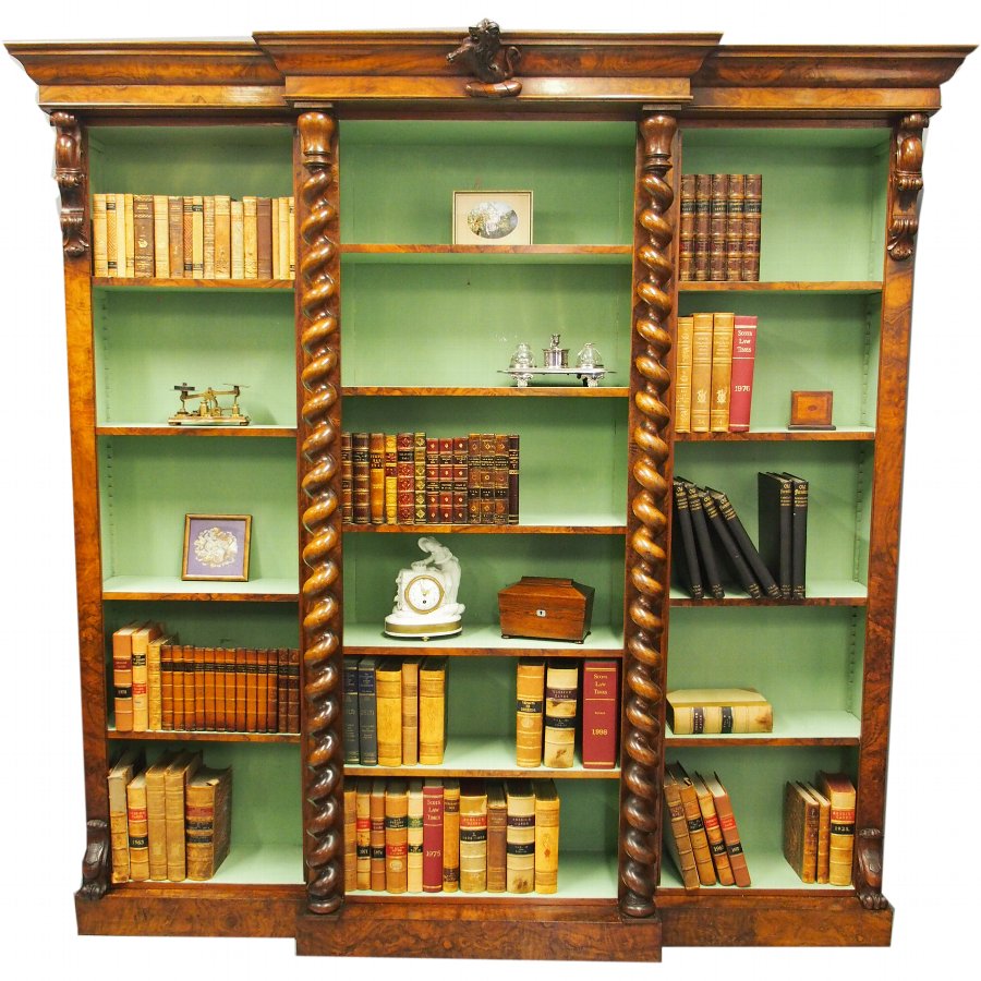 Victorian Breakfront Walnut Open Bookcase