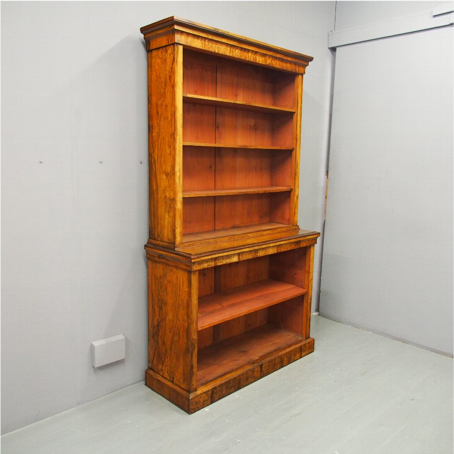 Antique  Victorian Figured Walnut Open Bookcase