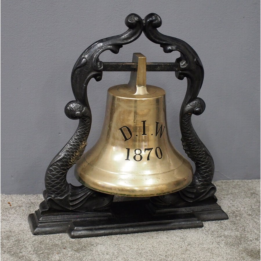 Antique Large Brass Bell on Stand